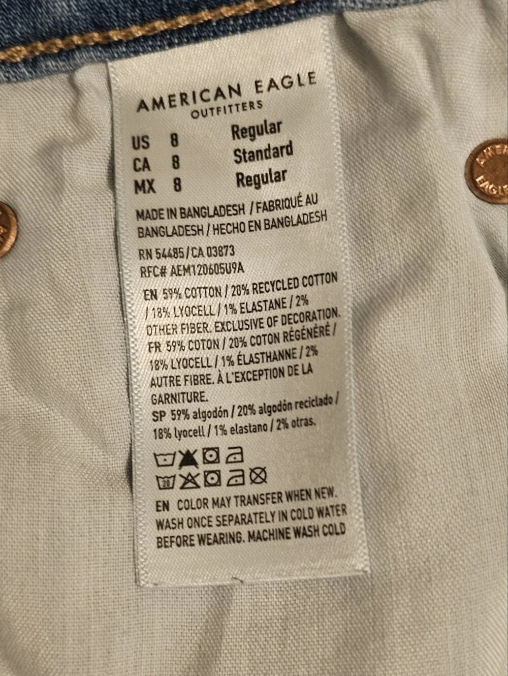 AMERICAN EAGLE Wms Baggy Wide-Leg Low-Rise Stretch Jeans Light Blue Sz 8 Regular